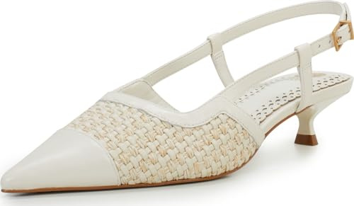 Vince Camuto Women's Renira Slingback Kitten Heel Pump, Creamy White/Cream, 9.5