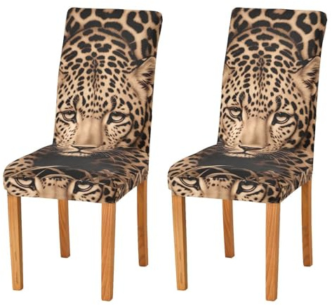 JUMBEAR Stuhlhussen mit modischem Leopardenmuster für Esszimmer, dehnbar, abnehmbar, waschbar, Küchenstuhlbezug, dekorativer Sitzschutz, 4 Stück