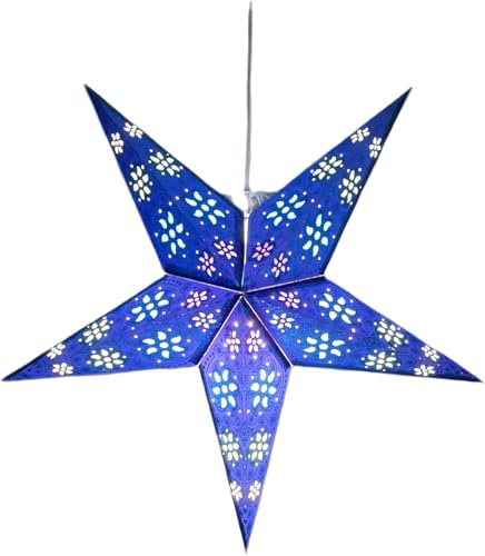 YEPSIO Pappersstjärna lykta lampskärm ljusa nyanser stor 60 cm stjärna hängande dekorationer för jul bröllop heminredning födelsedagsfest (glitter blå multi)