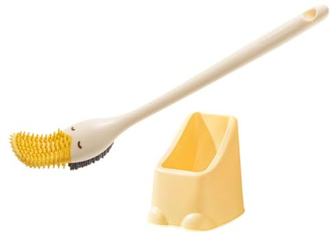 Weiche Borsten Toilettenbürste, Langer Griff, mit Halter, Gelb