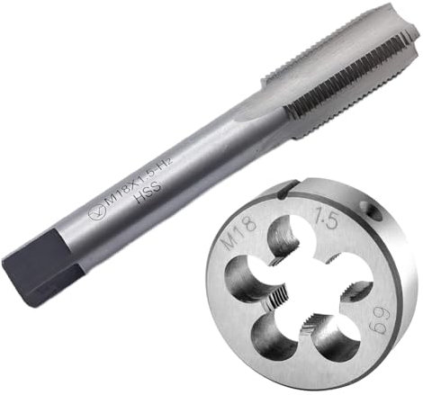 Teocpai Metrisches Gewindeschneider-Set, M18 x 1,5 mm, HSS, Maschinengewindebohrer und legierter Stahl, rund, für Rechtshänder