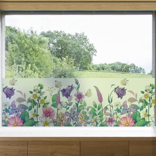 dktie Fensterfolie Blickdicht Sichtschutzfolie Fenster Milchglasfolie Fensterfolie Bunt Statisch Haftend Anti-UV Kein Kleber Wiederverwendbar Geeignet für Wohnzimmer, Schlafzimmer (05, 44.5x200cm)