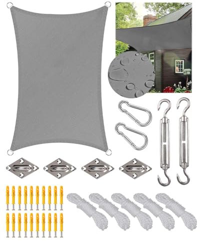 Rectangle Sun Shade Sail Waterproof, 2x3m Garden Sail, PES Awning Canopy 98% UV Block With Rope, Outdoor Patio Party Awning with Install Accessories, Weather Resistant Durable Garden Shade Sail