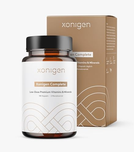 Niedrig dosierte Vitamine & Mineralien - Xonigen Complete - Premium Komplex - 180 Kapseln - 2-Monatsvorrat - Für eine ausgewogene Versorgung mit 13 Vitaminen & 11 Mineralien - Glutenfrei & Vegetarisch