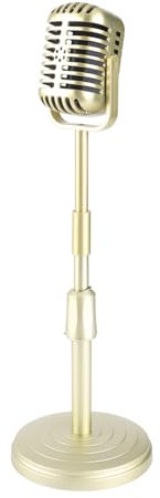 FLEXMAN Modello di Supporto per Microfono da Tavolo Vintage, Modello di Microfono di Simulazione con Base Stabile e Asta di Supporto, Set di Supporto per Microfono per Fotografia (Oro)