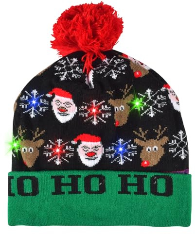 Christmas Beanie LED,LED Mütze Weihnachtsmützen,LED Weihnachtsmütze,LED Leuchten Strickmütze Weihnachten,Es gibt 3 Arten von leuchtenden Modi Weihnachtsmützen aus Fleece (Christmas Hat old man)