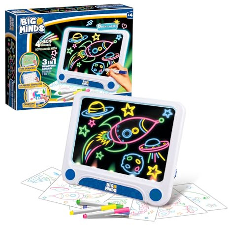 Big Minds - Tableau Magique Led | Tablette Dessin Enfant 3 En 1 | Tablette A Dessin 4 Ans+ | Tableau D'écriture 6 Pochoirs De Dessin Réversibles | Cadeau Enfant | Jouet Enfan 4 Ans