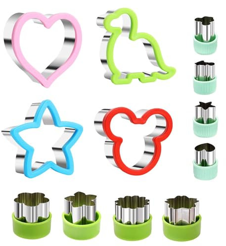 Zythrem 12Pcs Sandwich Cutters for Children Stainless Steel Cookie Cutter Bread Cutters Set with Dinosaur Heart Star Mouse Shapes Vegetable Fruit Cutters Food Shape Cutters for Kids Sandwich Cake