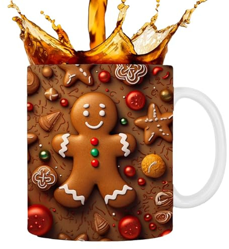 -Weihnachtstasse – -Lebkuchenmann-Flachdruck-Keramik-Wasserbecher, 350 Ml Latte-Becher, Teetasse, Lebkuchenmann-Keramikbecher Für Milch, Tee, Kaffee, Ca