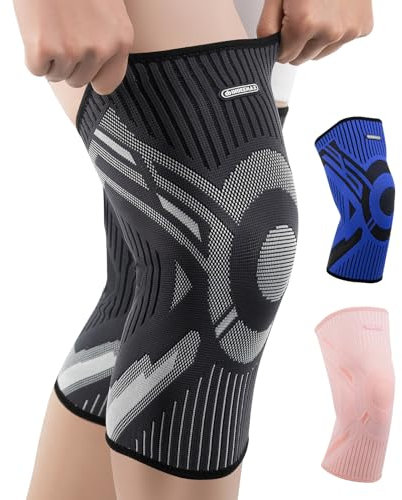 INDEEMAX 2er Pack Kniebandage Damen und Männer, Kompression Kniestütze für Arthritis, Meniskus, ACL, Sport, Laufen, Fußball, Atmungsaktiv Knie Bandage mit Anti Rutsch Silikonstreifen, Schwarz,M