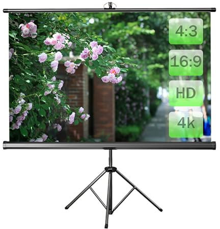 CNHRFGVD 60/120inch Pantalla proyector con trípode, Pantalla de proyección de pie portátil Enrollable Antiarrugas para Home Cinema presentaciones de Negocios, 4K Ganancia 3.5(120inch)