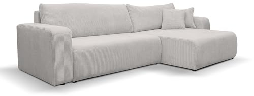 VENASI MÖBEL Ecksofa mit Schlaffunktion Luna XL, Hellgrau Cordstoff