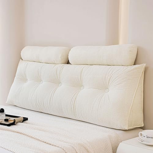 Generisch Rückenkissen Bett Mit Nackenrolle, Bequemes Keilkissen Bett Kopfteil, Wandkissen Bett Mit Abnehmbarem Bezug Mit Reißverschluss, Rückenlehne Lesekissen für Bett Und Sofa,Beige,100cm