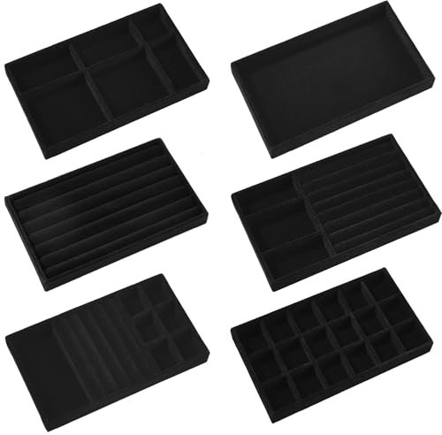 Duscdesp Lot de 6 plateaux à bijoux empilables pour boucles d'oreilles, bagues, colliers pour femmes et filles, tiroirs de rangement pour bijoux, peut contenir bagues, boucles d'oreilles, colliers,