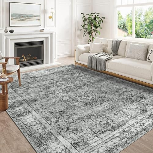 Cekene vintage vardagsrumsmattor stor grå 160 x 230 cm mjuka tunna mattor för vardagsrum halkfria tvättbara mattor för sovrum skott lugg matta för matsal kök kontor