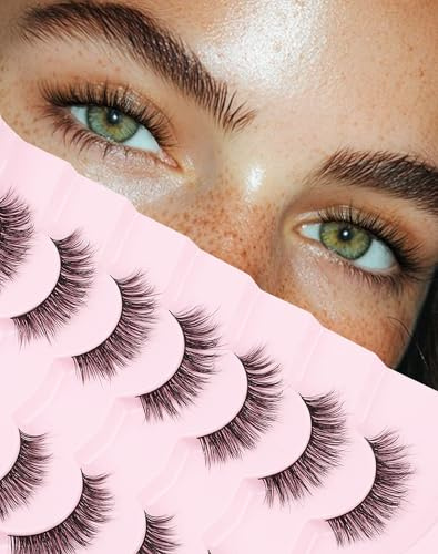 Onlyall Wimpern Natürliche Look Wispy Lashes Künstliche Wimper Falsche Mink False Eyelashes Soft Fluffy Lash 7 Pairs D75