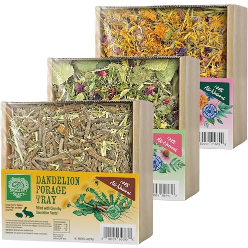 Small Pet Select Forage Tray Bundle, 3 Pack of Foraging Trays for Rabbit, Guinea Pig, Hamster or Bunny - Natural Treats, Dandelion, Flower, Herb Mix 2.5oz Each