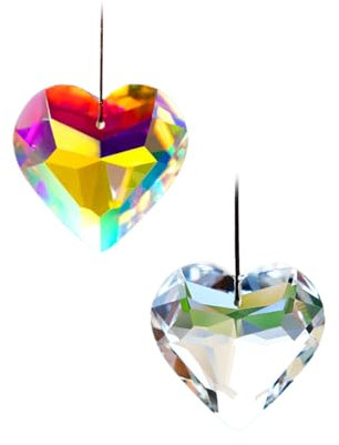 Lampadario cristallo, Cristalli di menta, 2 Ciondoli a forma di cuore con prismi, in vetro arcobaleno, decorazione per finestra,Cristalli SunCatcher,Acchiappa-Sole In Cristallo,Acchiappasole Colorato