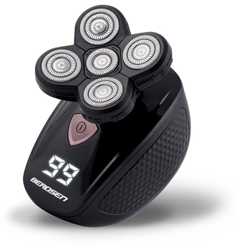 Berdsen Rasierer 5in1 Herren Elektrisch Rotationsrasierer Nasenhaartrimmer Gesichtsreinigungsbürste LCD Schwarz