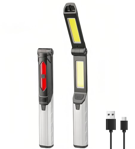 Lancoon Luce di ispezione ricaricabile con torcia a LED Base magnetica da appendere 4 modalità di illuminazione 3 tipi di stoppini porta di ricarica pieghevole per garage all'aperto campeggio