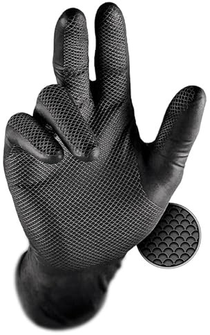 Supreme Professional 8G Diamond Grip Nitrile Gloves, Black, Powder-Free, Ambidextrous, CE 2777 Certified (Black, 2XL)