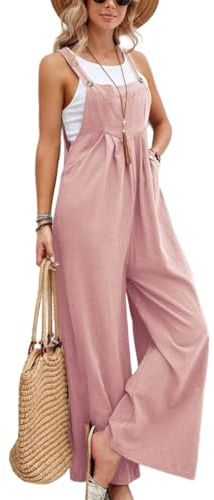 M&Catree Damen Latzhose Oversize Baggy Jumpsuit Strampler Trägerhose Loose Fit Bib Pants Overall Casual Sommerhose mit Träger - Rosa, M