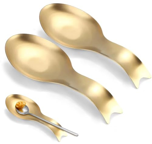 Poggiamestolo in acciaio inox per piano cottura e bancone della cucina, grande portautensili per cucchiai, spatole, mestoli, antiruggine, lavabile in lavastoviglie (2, oro)