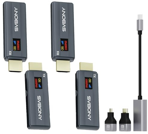 Svbony TransAir1 HDMI Wireless 4K, Trasmettitore e Ricevitore Wireless, 1080P@60Hz, Portata 80M, Display OLED, 2.4G/5G 9 Canali, Plug and Play, Ritardo di 0,06s per Laptop/PC/TV(No Gaming)(2 Set)