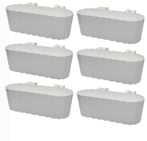 Planters Pride 6-Pack Urbo 38cm Recycled Plastic Window Flower Boxes, White | 5L Hanging Balcony Trough Planters with Hooks, Garden/Houseplant Pots | Indoor/Outdoor Weatherproof Fence Railing Planters