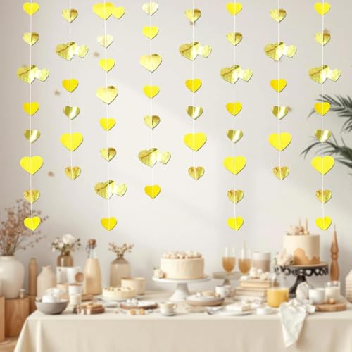 LINTRA 5 Stück Herz Girlande, 4 Meter Lange Hochzeitsgirlande, Herzform-Design Hochzeitsdeko Girlande, Gold Papiergirlande, für Hochzeit, Geburtstag, Jubiläum