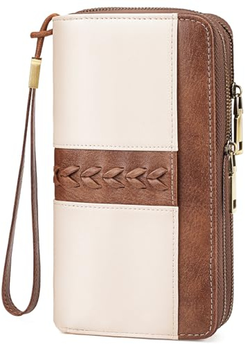 FALAN MULE Geldbörse Damen Groß, Vintage Leder Geldbeutel für Damen Portmonee mit RFID Schutz Portemonnaie Frauen mit Kartenfächer und Handyfach