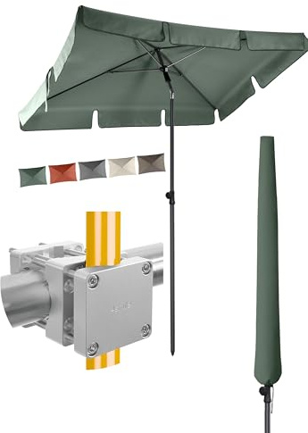 4smile Sonnenschirm Balkon 3-in-1 SET, Grün – Balkonschirm rechteckig mit UV50+-Schutz, 200 x 125 cm, inkl. Schirmhalter und Schirmhülle – passend für Balkon und Terrasse