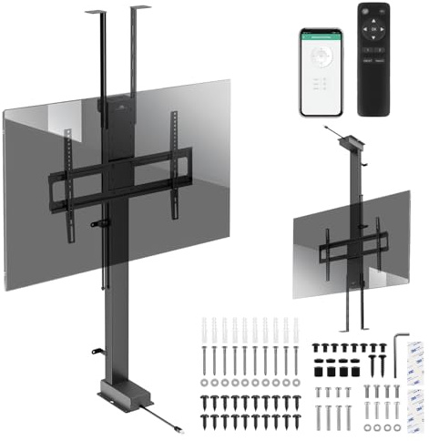 Maclean MC-125 Tak- och golv-TV-fäste 43–88 tum 60 kg VESA 600 x 400 fjärrkontroll röststyrning Alexa Google Home App Tuya antikollisionssystem elegant design svart stål