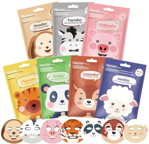 Tuchmasken Gesicht, Feuchtigkeitsspendende Gesichtsmasken Set für Teenager Mädchen und Frauen Geschenke, Hydratisieren kinder Gesichtsmasken Mädchen für Beruhigend Und Nähren, Hellt Den Hautton auf
