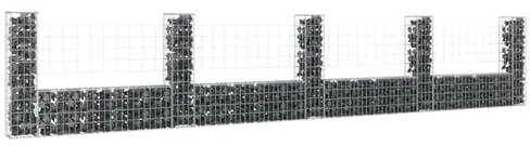 Fencing Panels Garden Fence, U-Shape Gabion Basket with 5 Posts Iron 500x20x100 cm for Balcony Yard Outdoor Garden Decoration