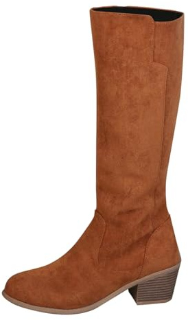 Femme Bottes En Daim À Talon Bloc Bottes Hautes Style Classique Western À Fermeture Éclair Grande Taille Semelle Antidérapant léger Automne Et Hiver