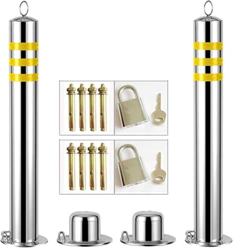 Bolardos de poste de estacionamiento, postes de seguridad de acero inoxidable con tiras reflectantes, fácil instalación para calzadas, paquete de 2