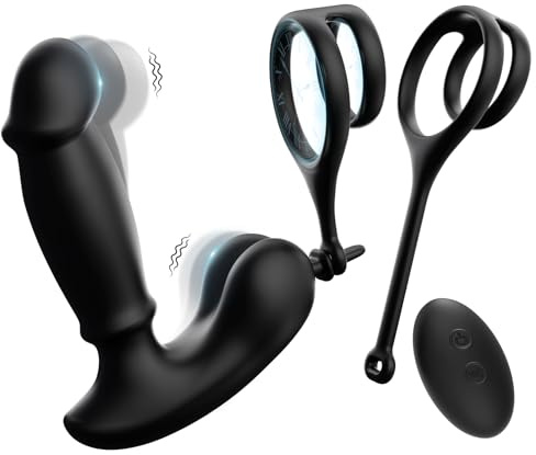 Tracy's Dog Anal Plug Vibrator - Prostate Massager Realistic Butt Plug Vibrators 9 Vibrating & 9 Come-hither Modes Anal Dildo with Double Detachable Cock Ring Anal Male Sex Toys for Men Couples (Raze)