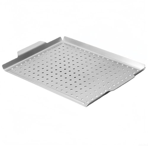 Opatiny Cestello antiaderente in acciaio al carbonio, per barbecue, rettangolare, per grigliare verdure, carne, pesce, 40,2 x 25,8 x 2,7 cm