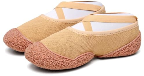 Sekiueo Dambalettskor Canvas Jazzdansskor Gummisula Halkfria för inomhusfitness Yoga,Brown,35 EU