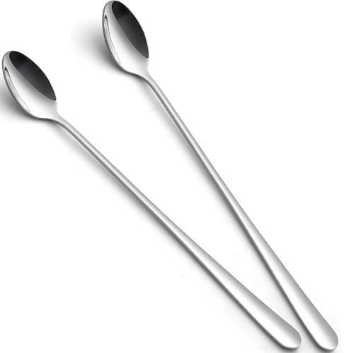 Kucensi Set di cucchiai lunghi per latte macchiato, 2 pezzi, 22,3 cm, in acciaio inox, per caffè, tè, frappè, cocktail, dessert perfetto per gelato e bevande, lavabile in lavastoviglie