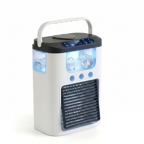 Portable Air Conditioning Fan,USB Powered,Mini Rechargeable Desktop Air Conditioner with 3 Speeds and 3 Misting Modes, 600ml Water Tank, RG Light