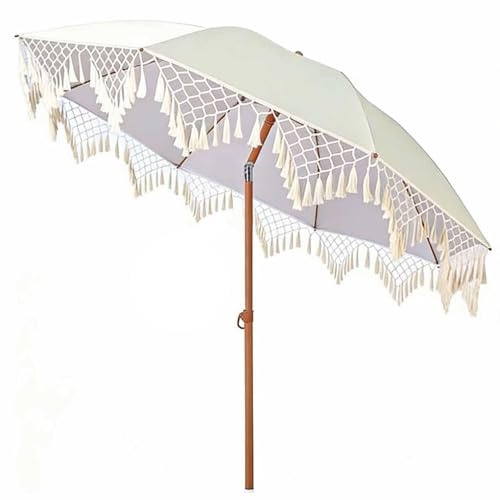 Parasol Solaire De Jardin Blanc 2M, Ombrellone De Plage À Franges Macramé Bohème – Parasol De Patio Inclinable Et Réglable En Hauteur, Pour Piscine, Balcon, Plage Et Terrasse Extérieure