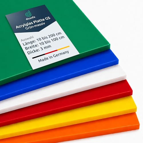 diconfa Acrylglas Platte 3 mm MASSIV WÄHLEN - Farbe & Größe - grün, 600 x 600mm, 3mm stark - orangene rote blaue gelbe grüne Kunststoffplatte UV-stabil BLICKDICHT Acryl PMMA Kunststoff