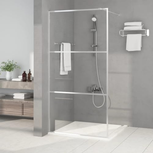Molumvel Paroi de douche pour douche à l'italienne, 100 x 195 cm, paroi de douche en verre trempé transparent de 5 mm avec cadre en aluminium argenté, verre de douche réglable