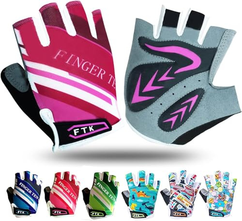 Kids Cycling Gloves Half Finger Gel Padded Non-Slip Breathable, Junior Glove Girls Boys Fingerless Adjustable for Mountain Bike Running Riding Sport Outdoor Biking Skating