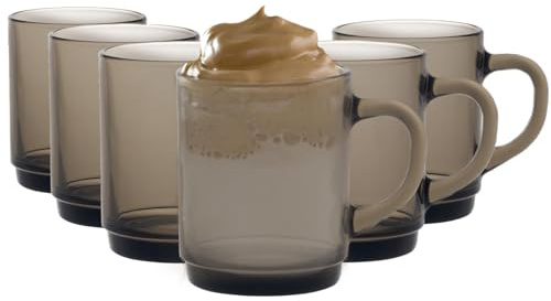 Duralex Versailles Glass Coffee Mugs - 260ml Cups for Tea, Hot Drinks - Smoke - Pack of 12
