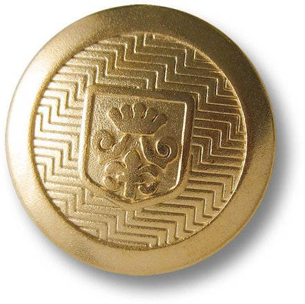 Knopfparadies - 6er Set leicht gewölbte Goldfarbene Metallknöpfe mit Wappen, Krone & Lilie auf strukturierter Oberfläche/Matt goldfarben/Metall Knöpfe/Ø ca. 23mm