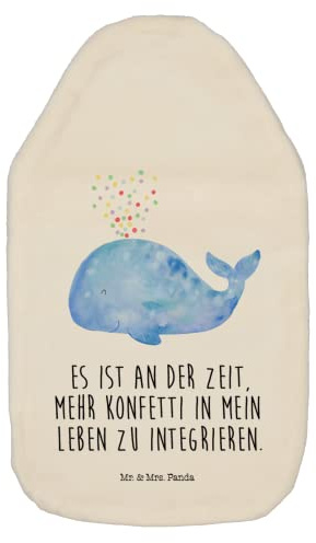 Mr. & Mrs. Panda Wärmflasche Wal Konfetti - Geschenk, Bettflasche, Meer, Motivation, Lebensabschnitt, Wärmekissen, Neustart, Urlaub,