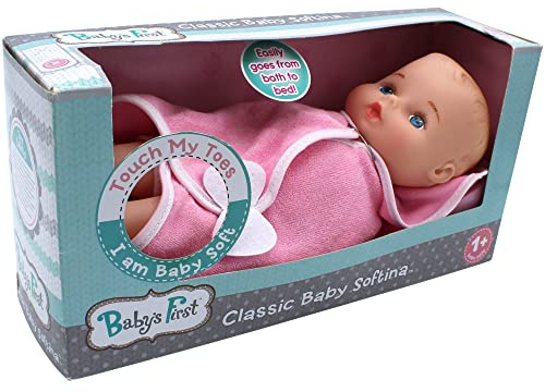 Baby's First 11 Bathtime Baby Softina with Pink Bath Towel and Feel So Real Skin - Safe for Children 1 Year & Up
